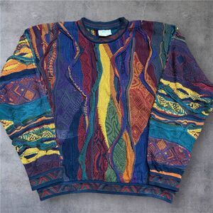COOGI Australia Vintage 3D Knit Crewneck Multicolor Cotton Sweater Men's XL